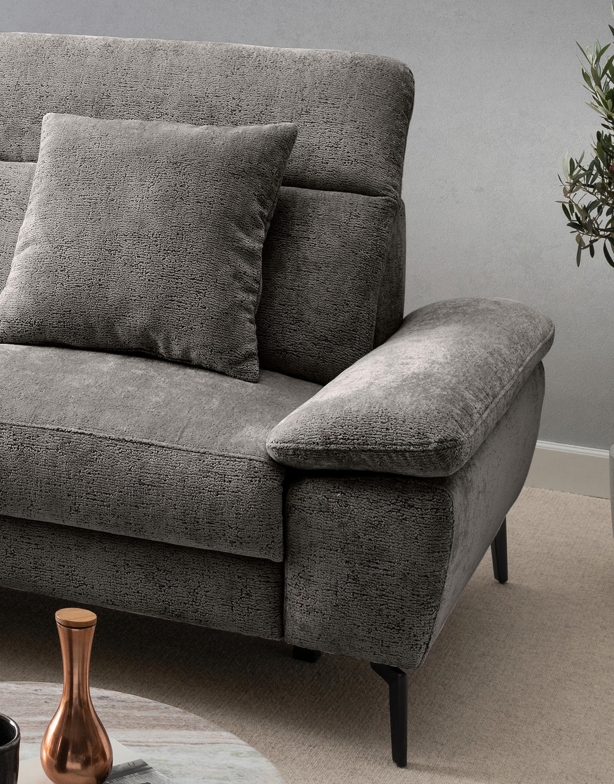 ECKSOFA Struktur Anthrazit  - Anthrazit/Schwarz, Konventionell, Textil/Metall (178/300cm) - Livetastic