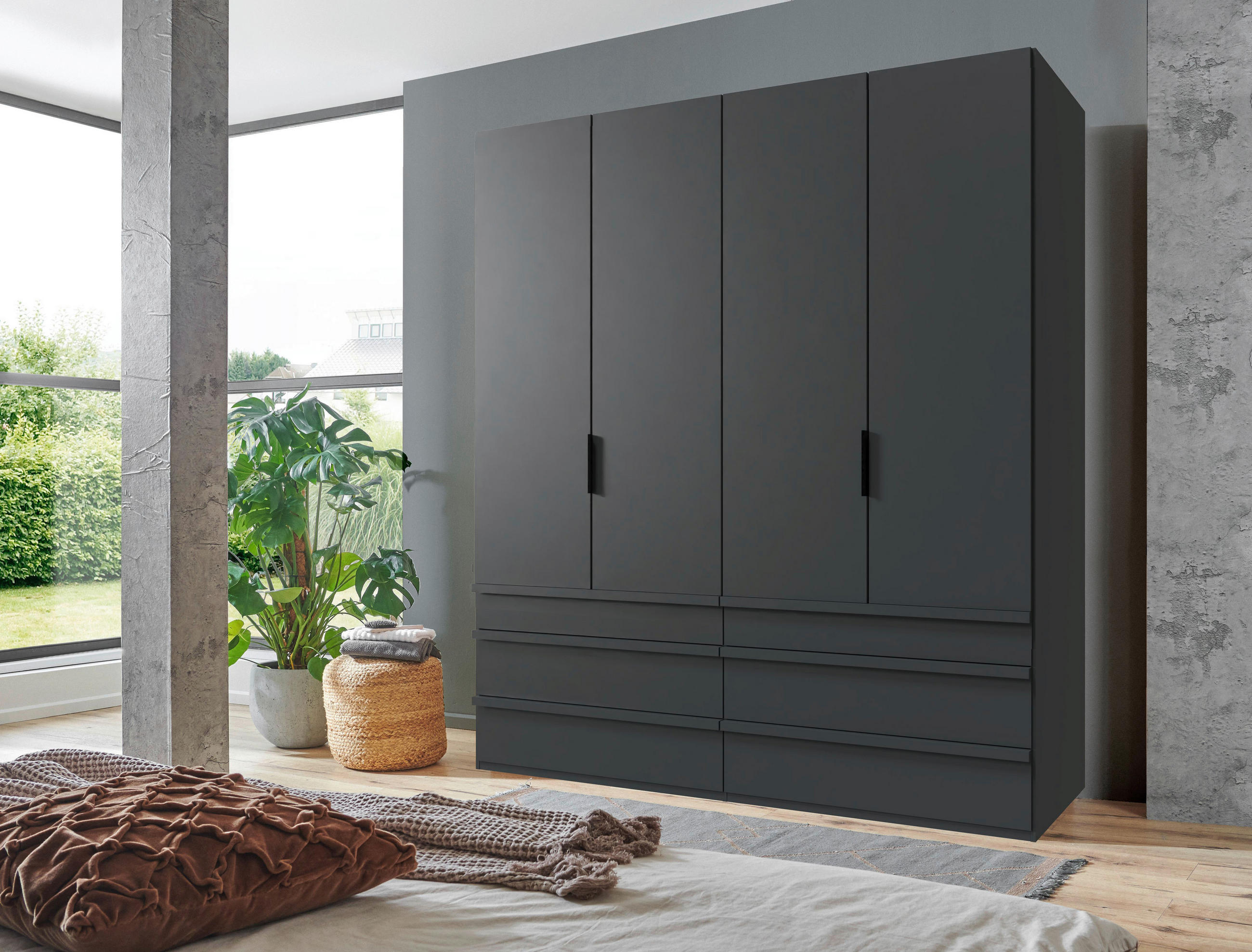 FALTTÜRENSCHRANK 200/216/58 cm 4-türig Graphitfarben  - Schwarz/Graphitfarben, Design, Holzwerkstoff (200/216/58cm) - Boxxx
