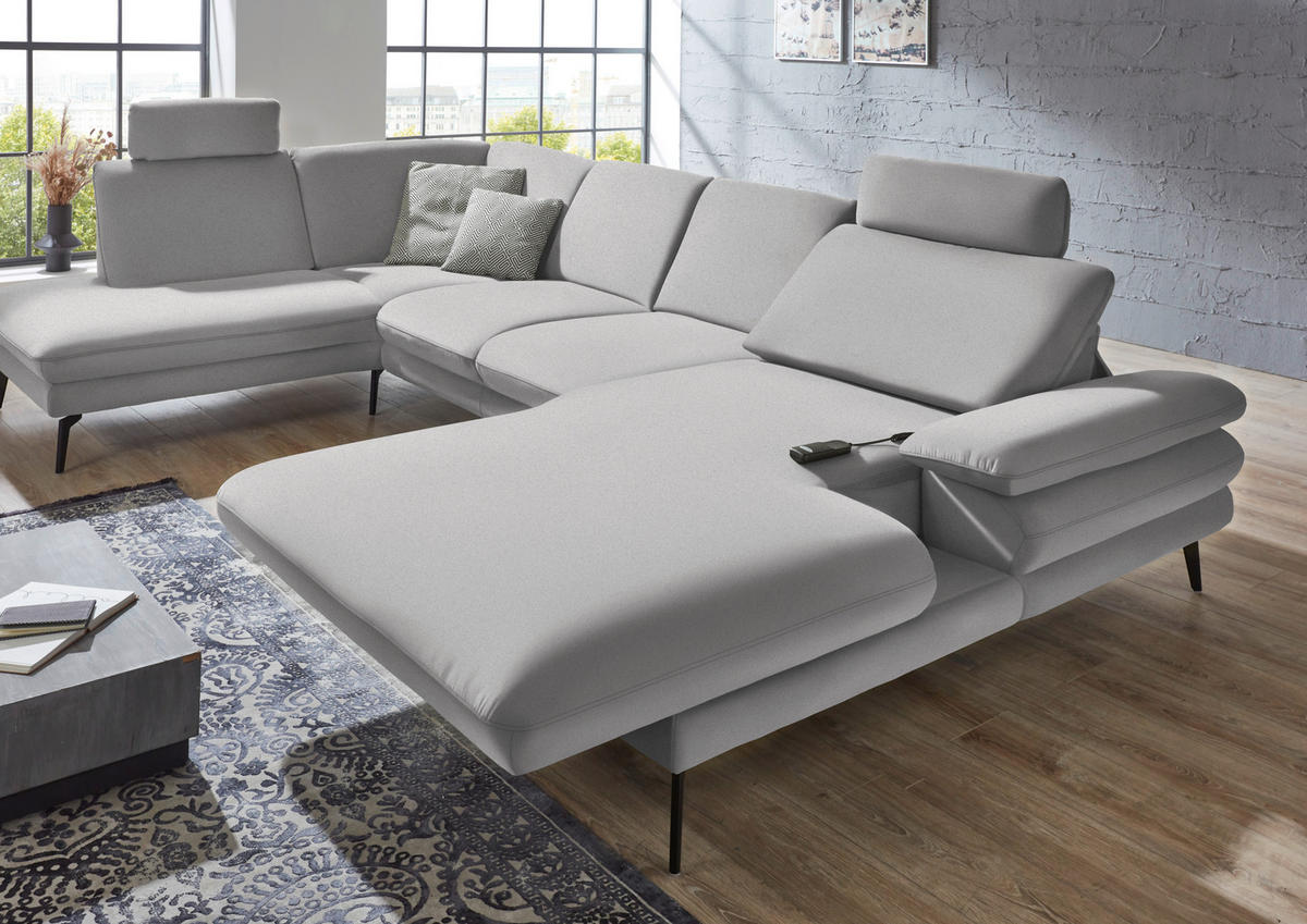 WOHNLANDSCHAFT in Webstoff Hellgrau  - Hellgrau/Schwarz, Design, Textil/Metall (208/344/180cm) - Dieter Knoll