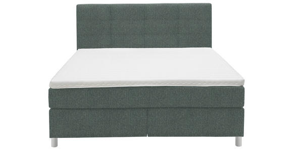 BOXSPRINGBETT 200/200 cm,  in Grün, Matratze, gepolstertes Kopfteil, Topper, H2 + H3 = mittel + fest  - Chromfarben/Grün, KONVENTIONELL, Kunststoff/Textil (200/200cm) - Voleo