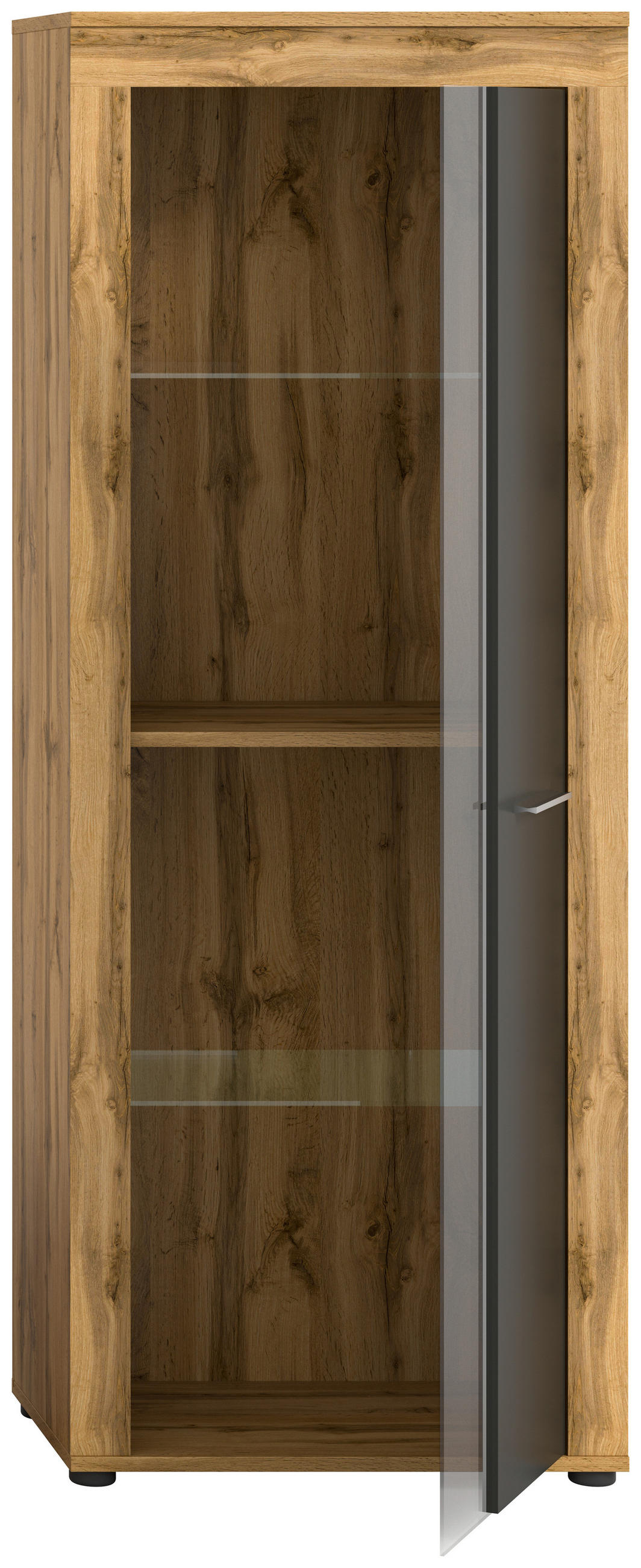 VITRINE  in Grau  - Silberfarben/Eiche Wotan, Design, Glas/Holzwerkstoff (60/159/35cm) - MID.YOU