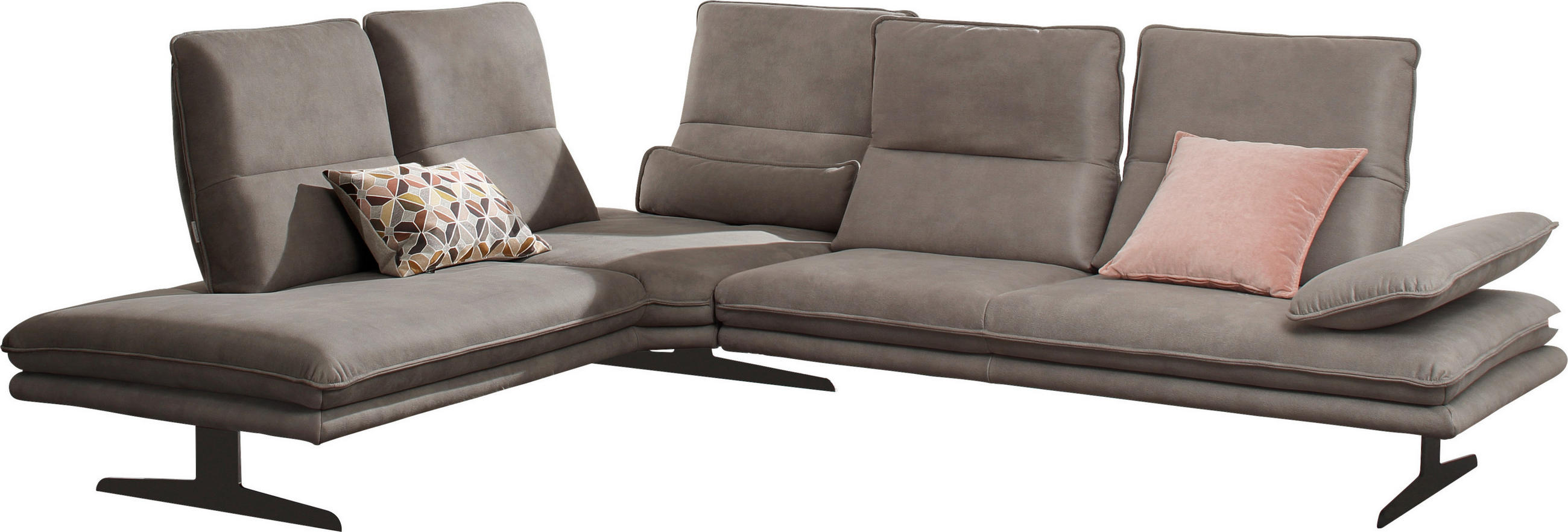 ECKSOFA in Mikrofaser Grau  - Schwarz/Grau, Design, Textil/Metall (224/284cm) - Chilliano