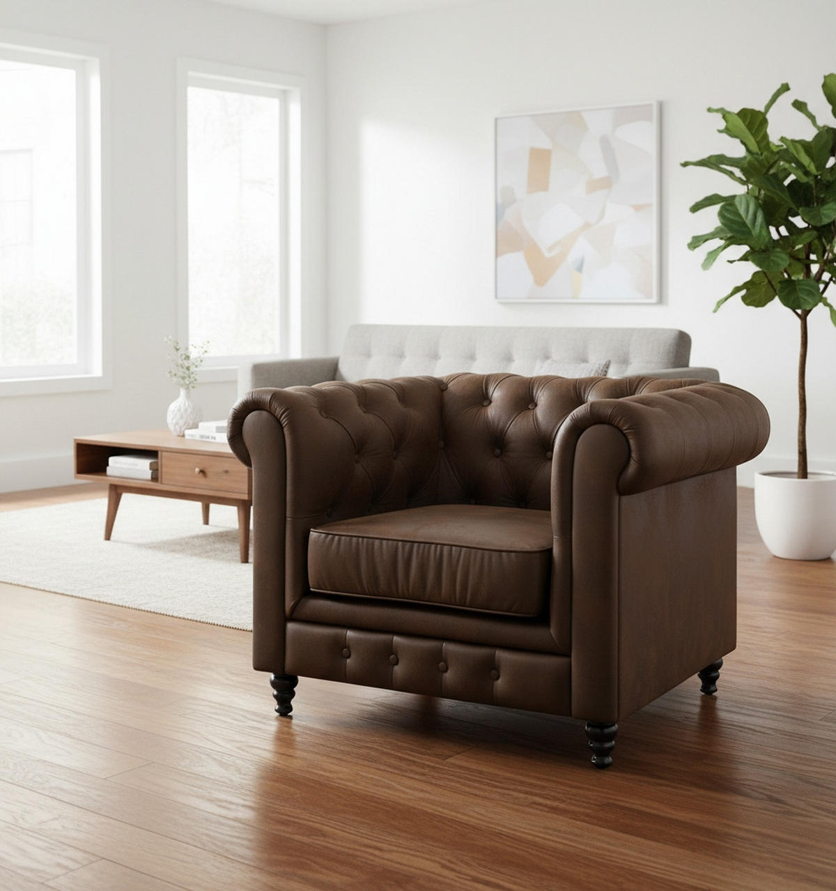 CHESTERFIELD-SESSEL - Schwarz/Braun, Basics, Holz/Textil (102/73/87cm) - Xora