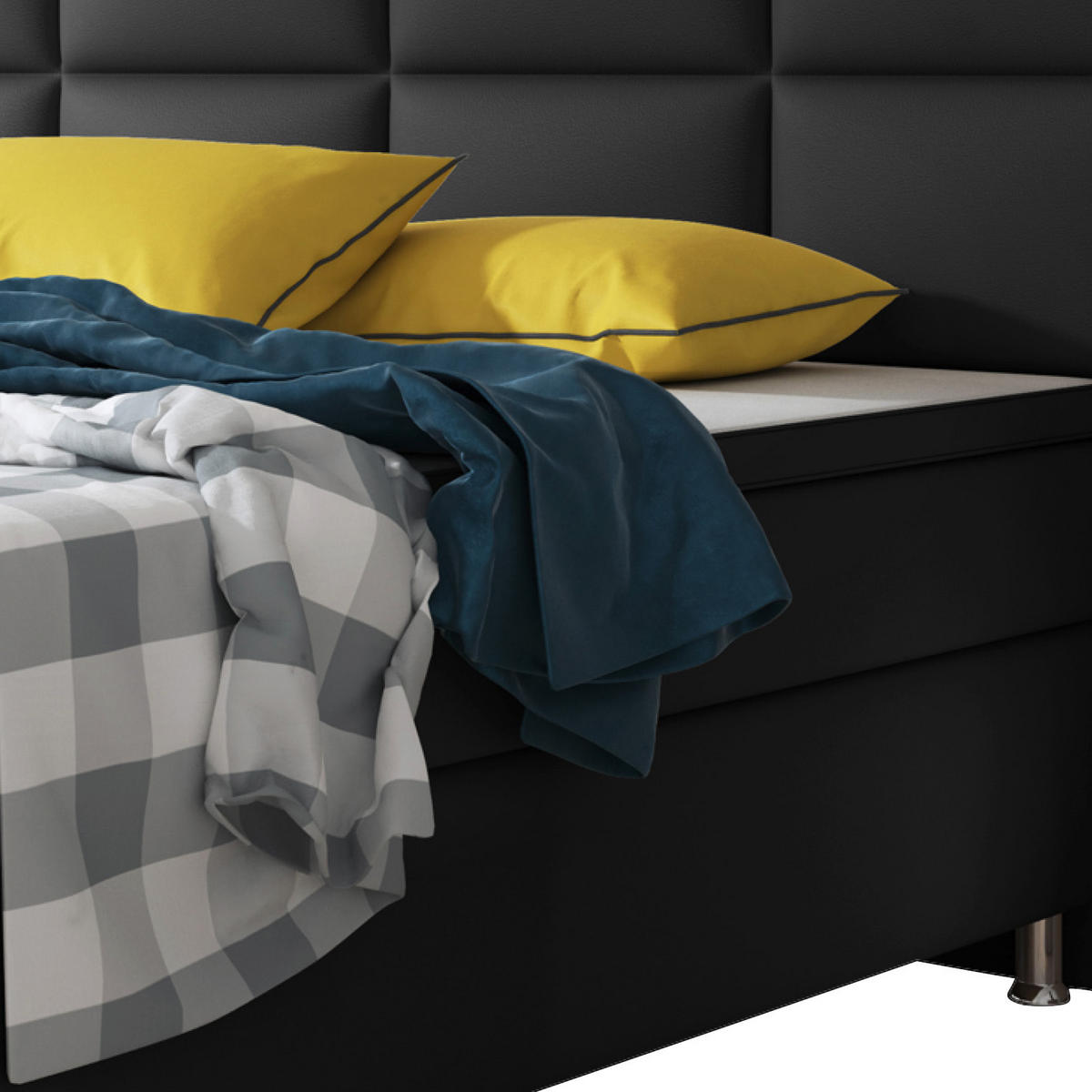 BOXSPRINGBETT  in Schwarz, Matratze, gepolstertes Kopfteil, Topper, Matratzen, H3 + H3 = fest  - Silberfarben/Schwarz, KONVENTIONELL, Leder/Textil (200/125/210cm) - MID.YOU