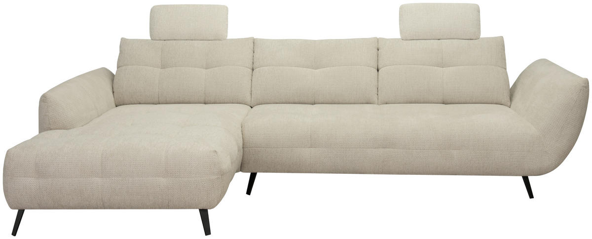 ECKSOFA Taupe Chenille Armlehnenkissen, Rücken echt, Sitztiefenverstellung  - Taupe/Schwarz, KONVENTIONELL, Textil/Metall (215/313cm) - Hom`in