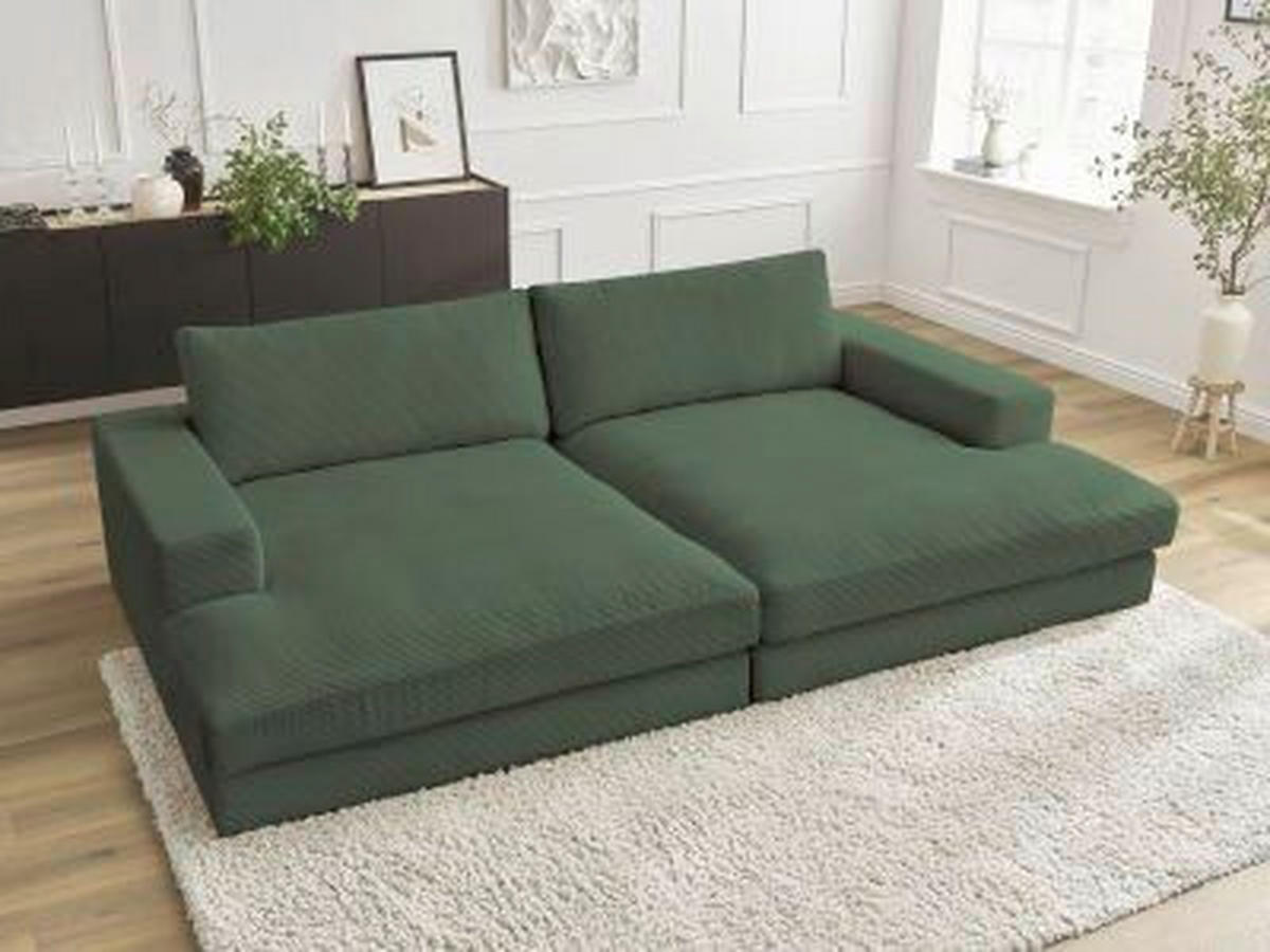 BIGSOFA LEONARD Cord Dunkelgrün  - Dunkelgrün/Schwarz, MODERN, Kunststoff/Textil (234/77/159cm)