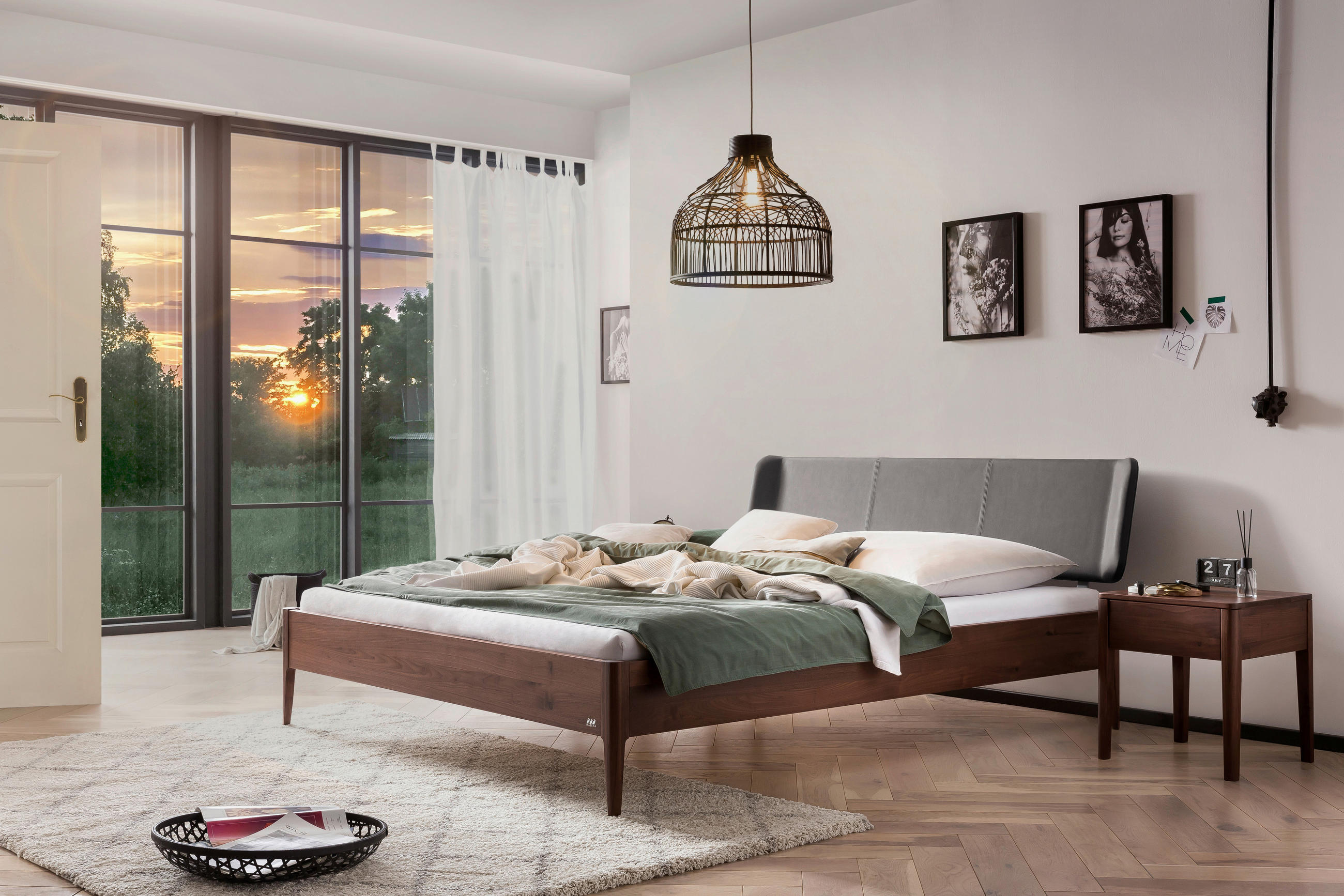 BETT 140/200 cm  in Nussbaumfarben, Dunkelgrau  - Dunkelgrau/Nussbaumfarben, MODERN, Holz/Textil (140/200cm) - Hasena