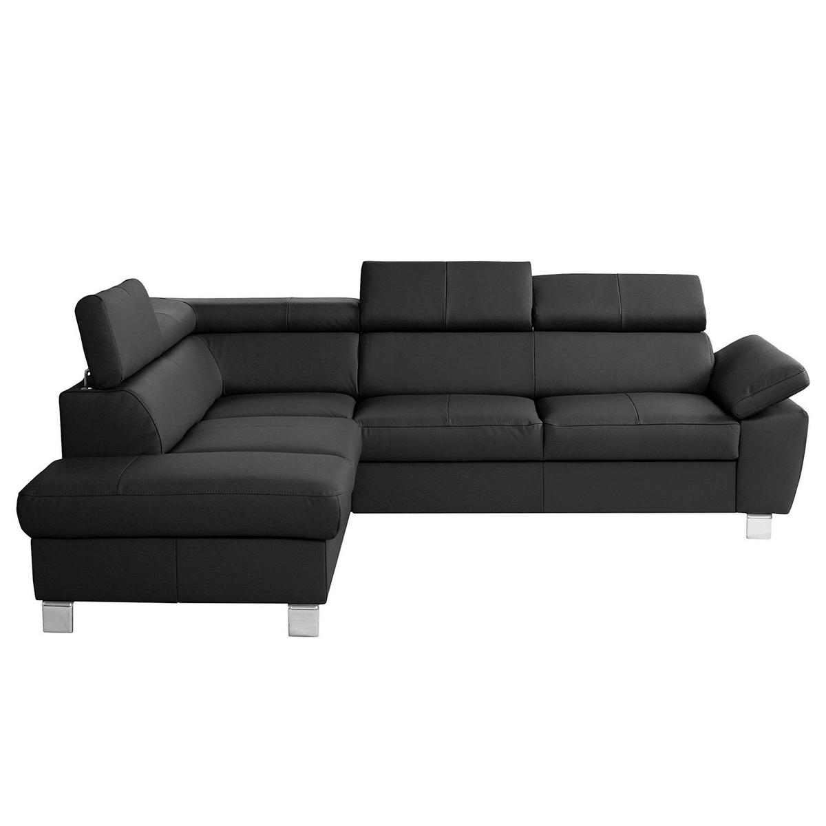 ECKSOFA Schwarz Echtleder  - Chromfarben/Schwarz, Design, Leder/Textil (208/248cm) - Livetastic