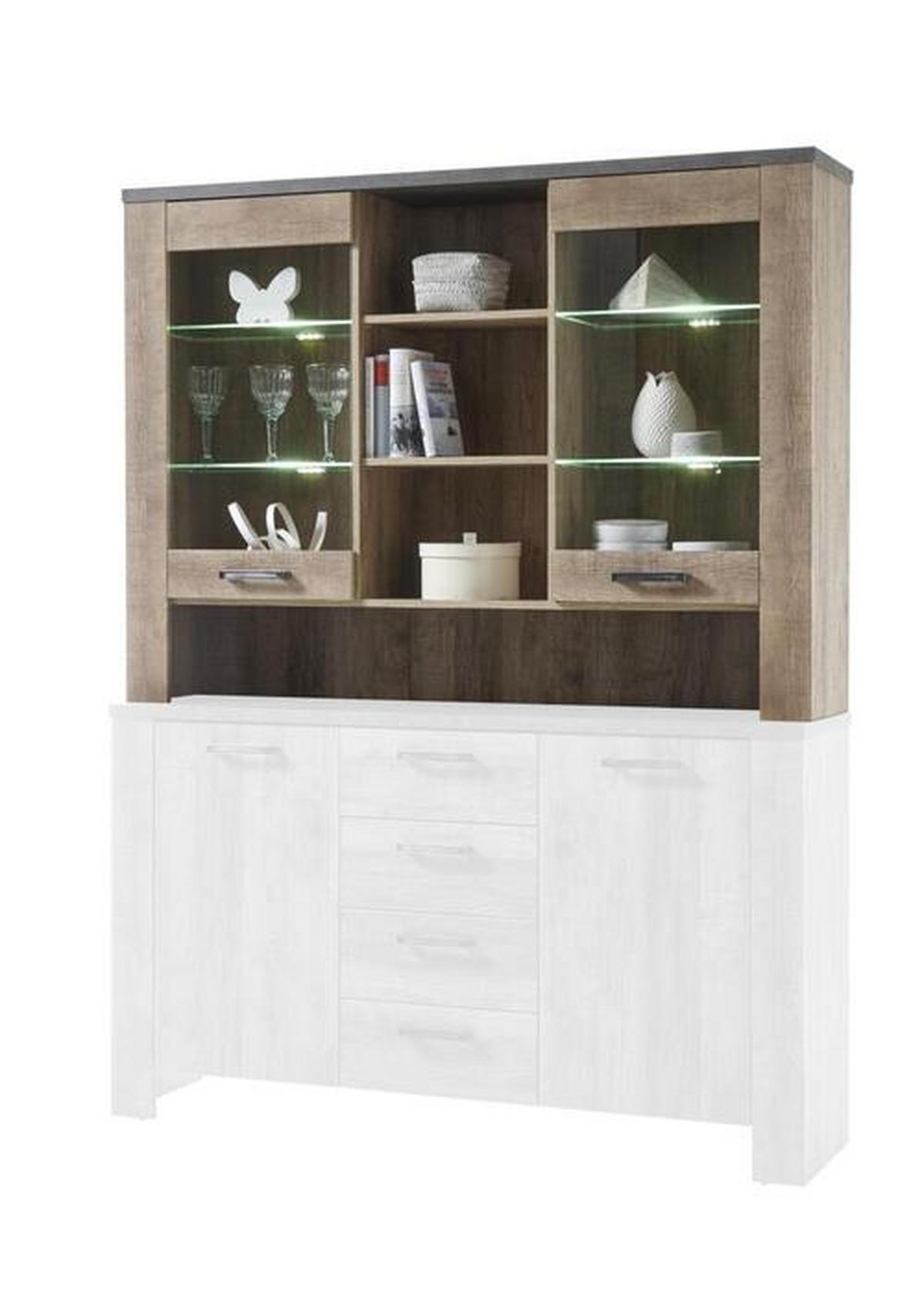 KOMMODENAUFSATZ  in 148/107/38 cm  - Eichefarben/Anthrazit, Basics, Glas/Holzwerkstoff (148/107/38cm) - MID.YOU