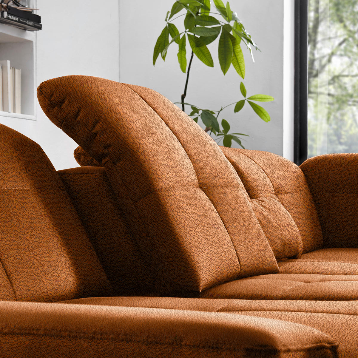 ECKSOFA  in Flachgewebe Cognac  309/195 cm  - Chromfarben/Cognac, Design, Textil (309/195cm) - Beldomo Style