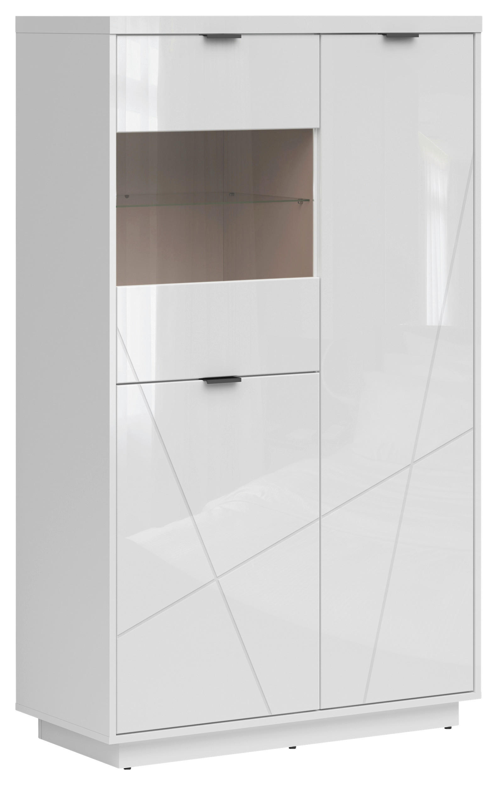 VITRINA 94/157/42,5 cm - bijela/bijela visoki sjaj, Design, staklo/drvni materijal (94/157/42,5cm)