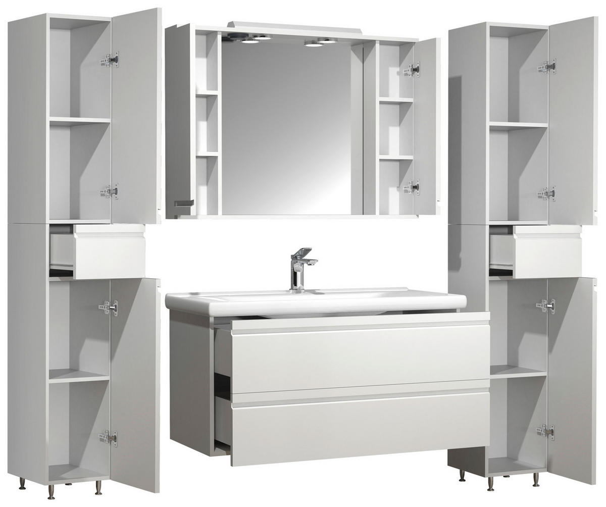 BADEZIMMER 5-teilig  in 160 cm  - Weiss, Modern, Glas/Keramik (160cm) - MID.YOU