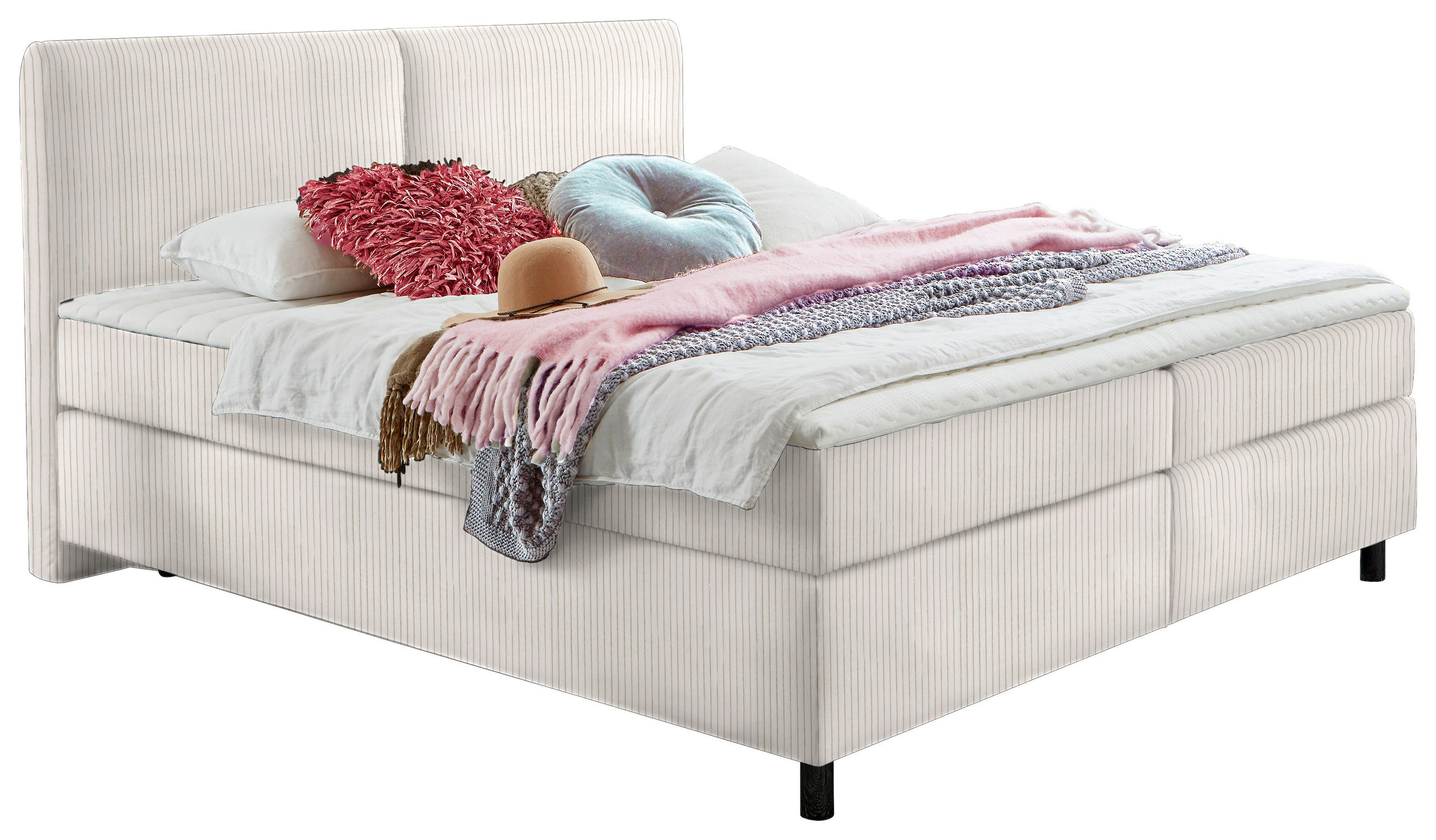 BOXSPRINGBETT 160/200 cm  in Creme  - Creme/Schwarz, Konventionell, Kunststoff/Textil (160/200cm) - Hom`in