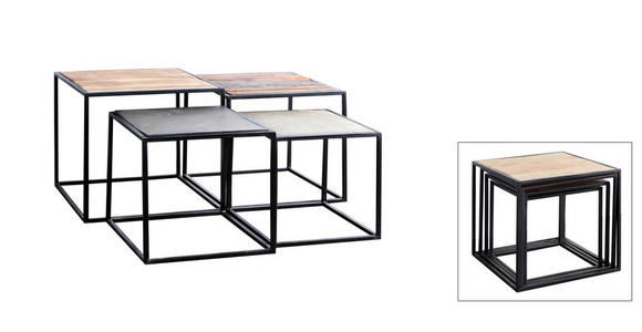 BEISTELLTISCH 4er-Set Akazie, Recyclingholz Hartholz quadratisch Grau, Naturfarben, Dunkelgrau - Dunkelgrau/Naturfarben, Design, Holz/Stein (96/96/45cm) - Carryhome