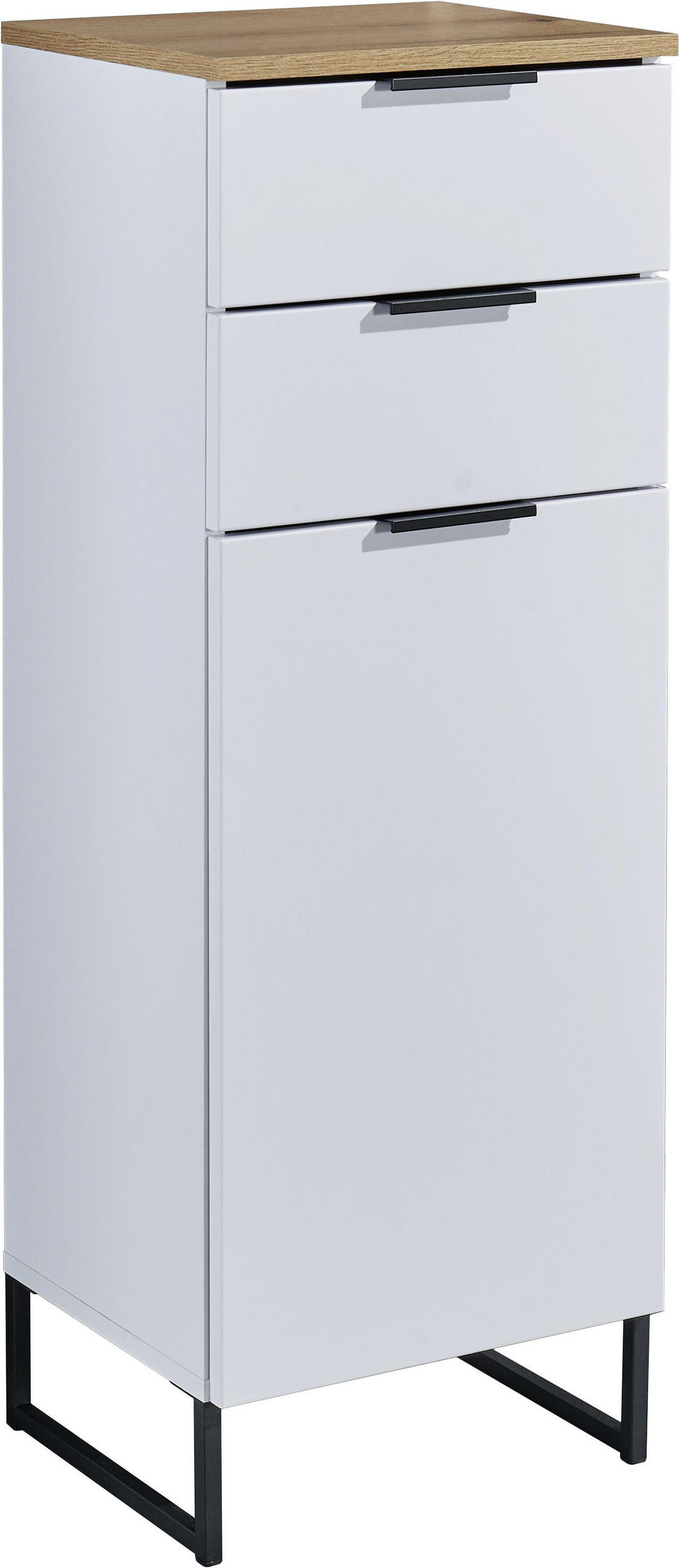 MIDISCHRANK 38/106/32 cm  - Eichefarben/Schwarz, KONVENTIONELL, Holzwerkstoff/Metall (38/106/32cm) - home24