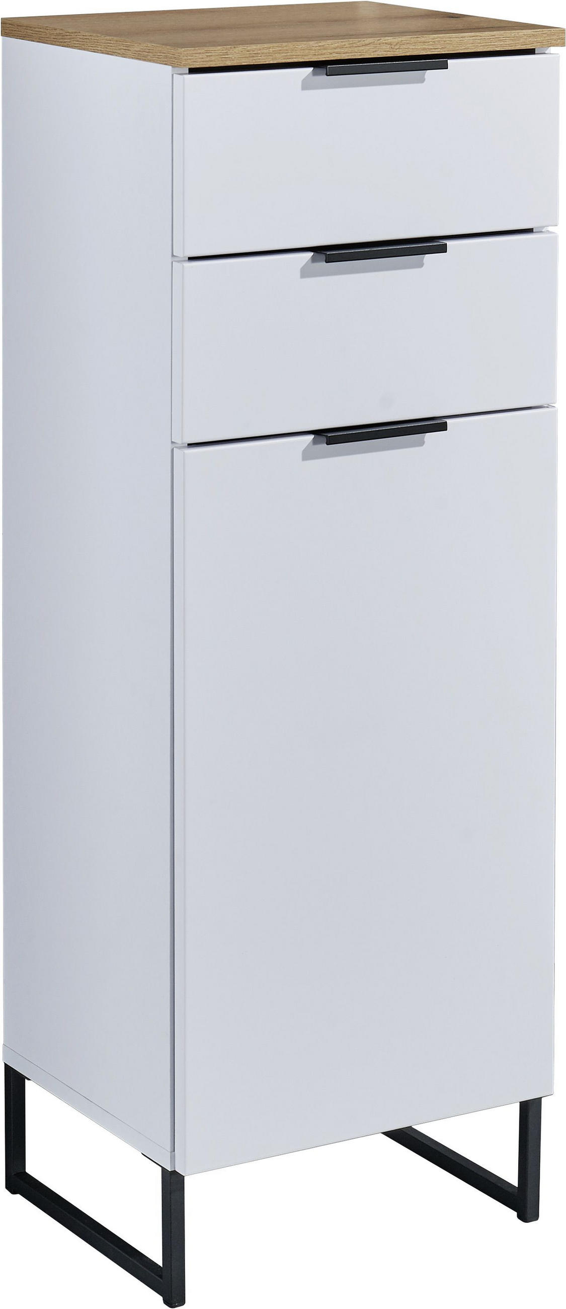 MIDISCHRANK 38/106/32 cm  - Eichefarben/Schwarz, KONVENTIONELL, Holzwerkstoff/Metall (38/106/32cm) - home24