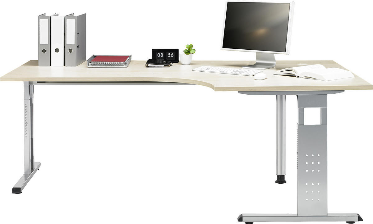 ECKSCHREIBTISCH 200/120/65-85 cm  in Silberfarben, Ahornfarben  - Silberfarben/Ahornfarben, KONVENTIONELL, Holzwerkstoff/Metall (200/120/65-85cm) - Venda