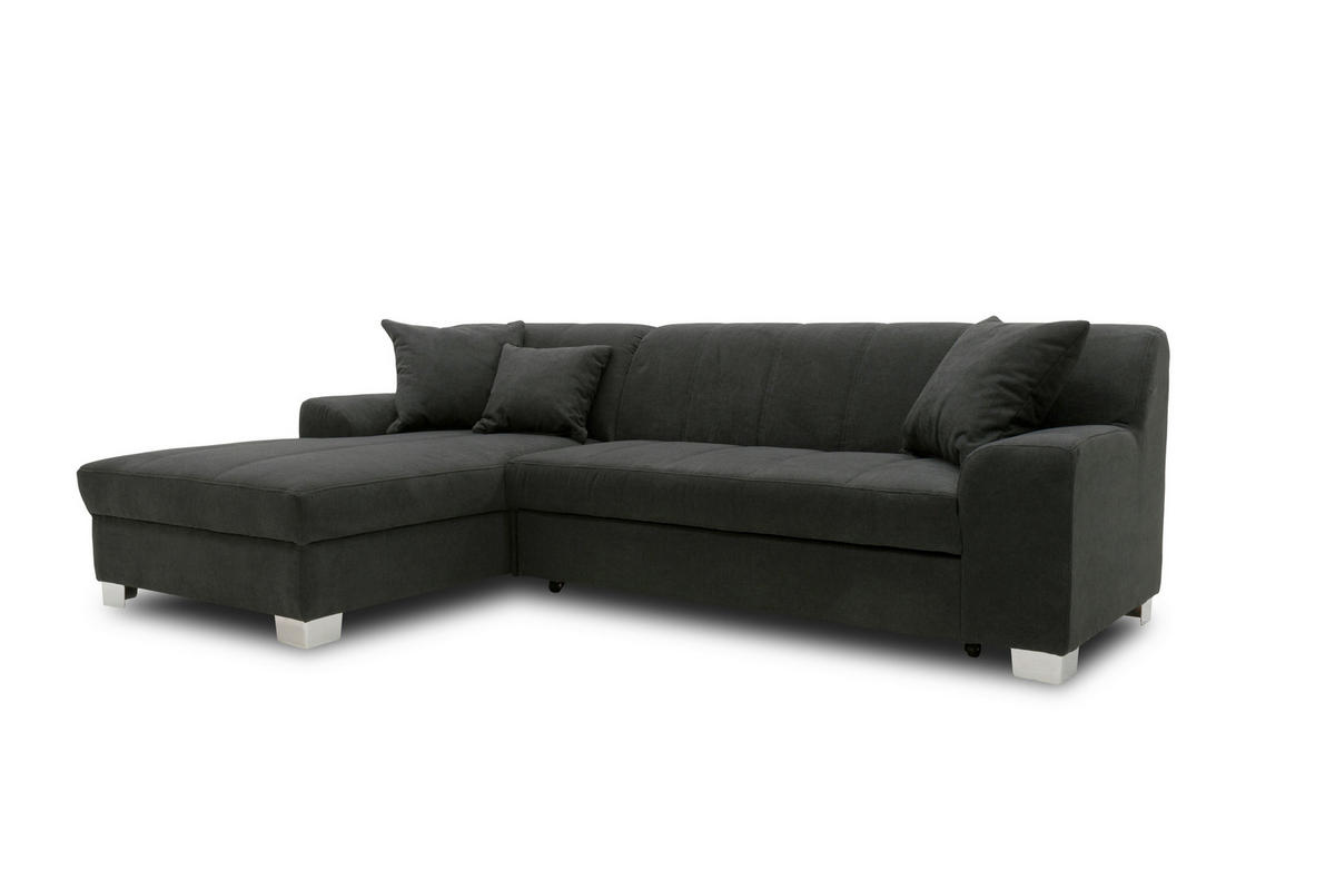 ECKSOFA CAPRI Schwarz Mikrofaser  - Chromfarben/Schwarz, KONVENTIONELL, Textil/Metall (152/239cm) - MID.YOU