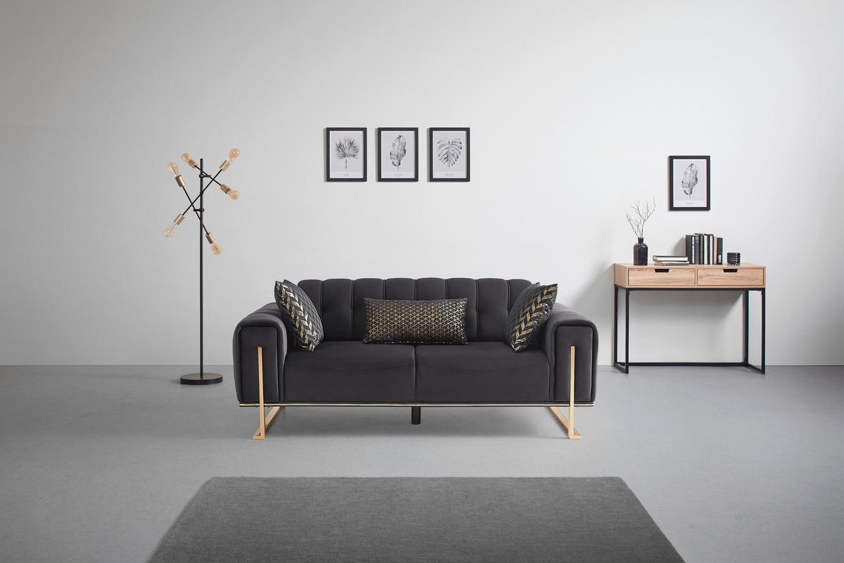 Canapea Cu 2 Locuri, textil, negru - auriu/negru, Lifestyle, textil (190/80/90cm) - Based