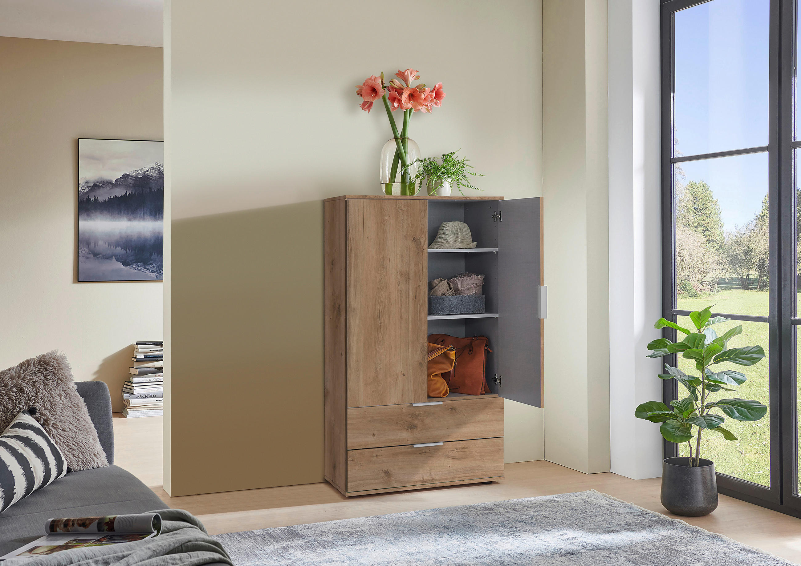 HIGHBOARD  in 81/140/40 cm  - Plankeneiche/Silberfarben, KONVENTIONELL, Holzwerkstoff/Kunststoff (81/140/40cm) - Carryhome