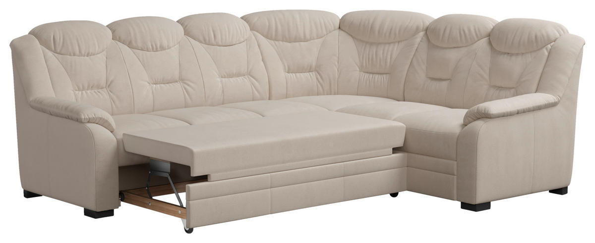 ECKSOFA in Chenille Beige  - Beige/Schwarz, Basics, Kunststoff/Textil (263/211cm) - MID.YOU