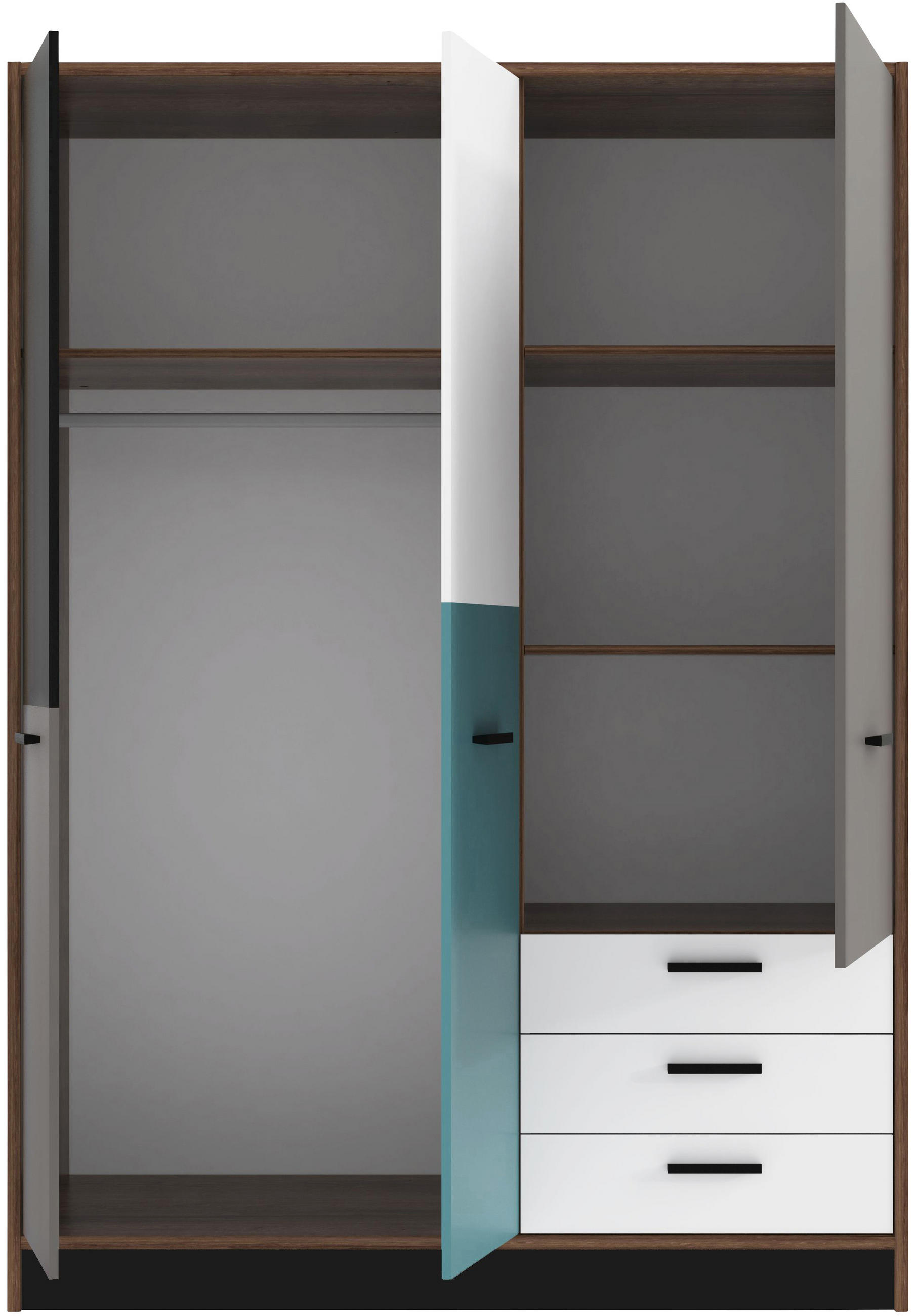  KLEIDERSCHRANK Grau, Grün, Schwarz, Weiß, Eichefarben  - Eichefarben/Schwarz, Design, Holzwerkstoff/Kunststoff (144/200/60cm) - Carryhome