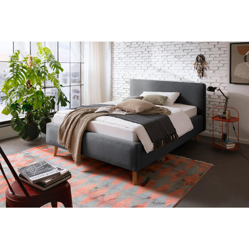 Polsterbett Mattis 140x200cm Anthrazit, inkl. Bettkasten