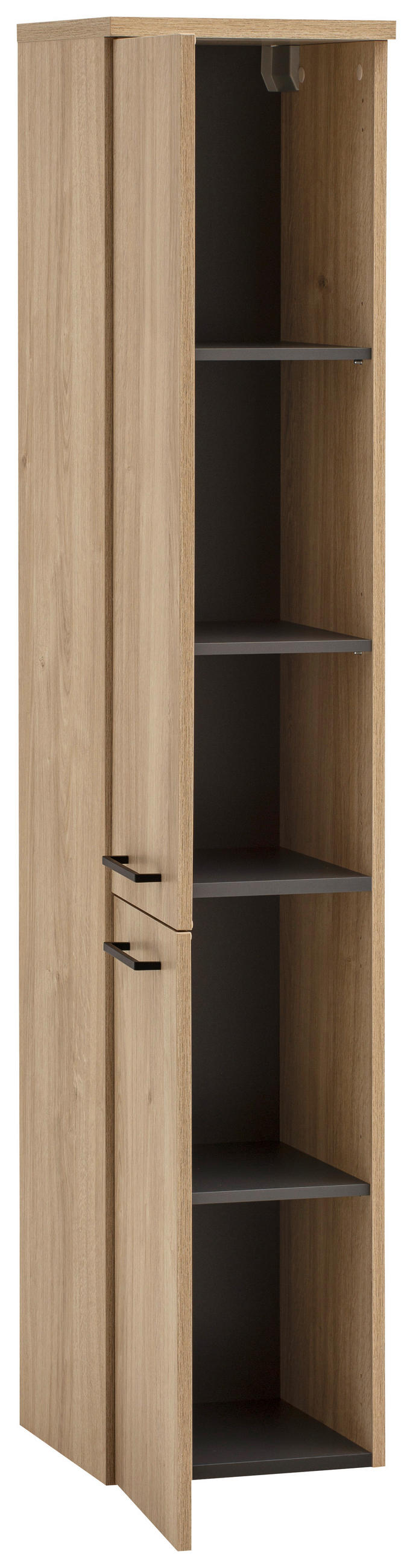 DULAP ÎNALT 33/161/35 cm  - culoare lemn stejar/negru, Modern, metal/material pe bază de lemn (33/161/35cm)