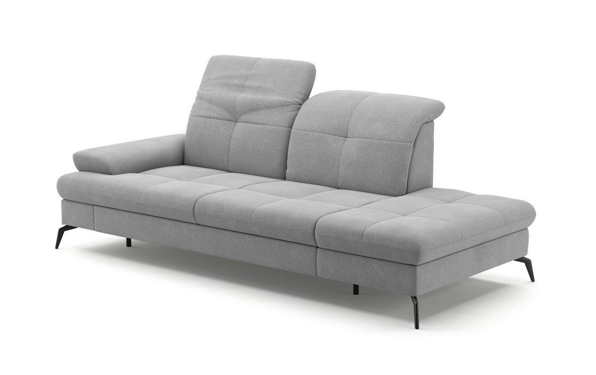 RÉCAMIERE in Flachgewebe Hellgrau  - Hellgrau/Schwarz, Konventionell, Textil/Metall (231/90/122cm) - Sit & More