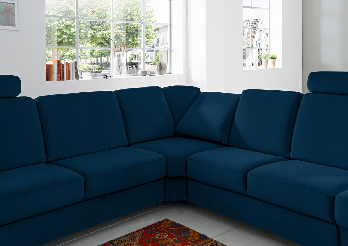ECKSOFA in Flachgewebe Dunkelblau  - Alufarben/Dunkelblau, Konventionell, Textil/Metall (269/287cm) - Beldomo System