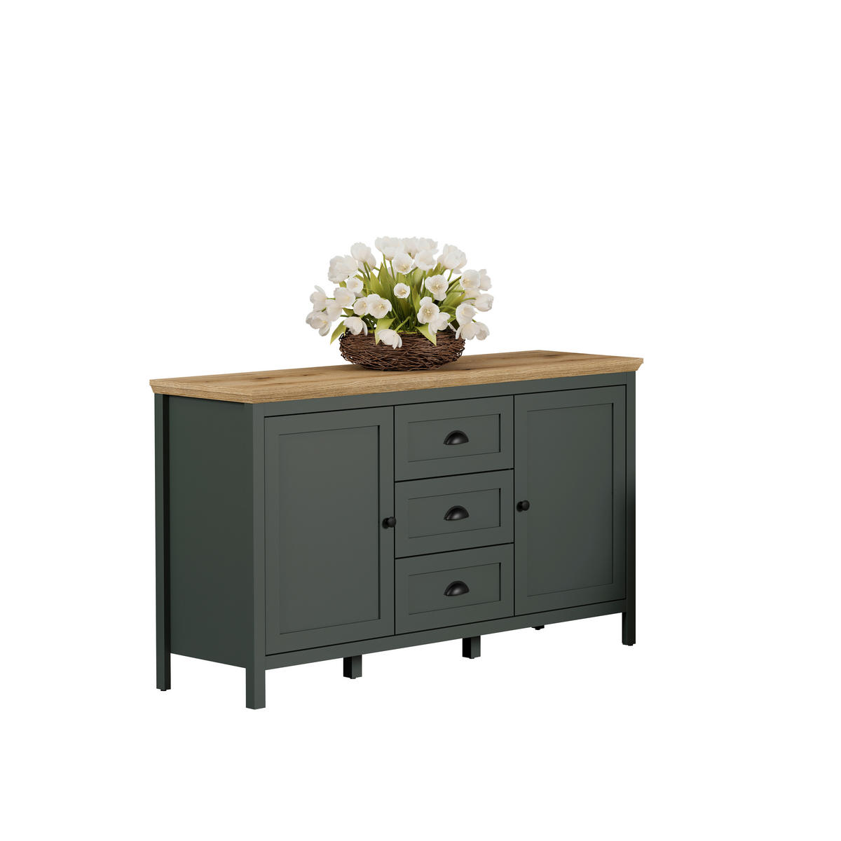 SIDEBOARD STANTON 146/86/45 cm 3 Schublade(n)  - Waldgrün/Schwarz, Design, Holzwerkstoff/Kunststoff (146/86/45cm) - MID.YOU