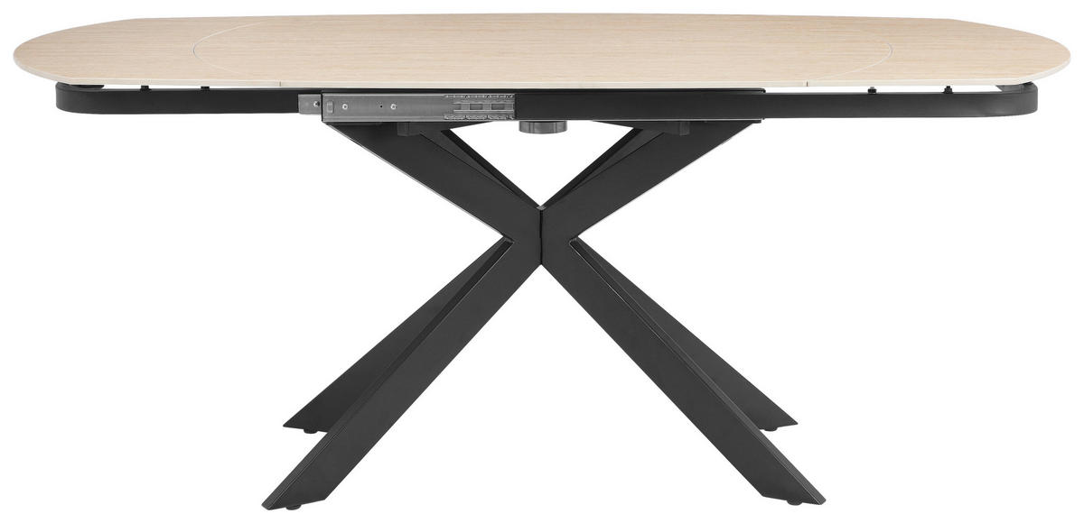 ESSTISCH 120-180/90/75.5-79 cm  Metall, Stein ausziehbar oval Schwarz, Beige  - Beige/Schwarz, MODERN, Stein/Metall (120-180/90/75.5-79cm) - P & B