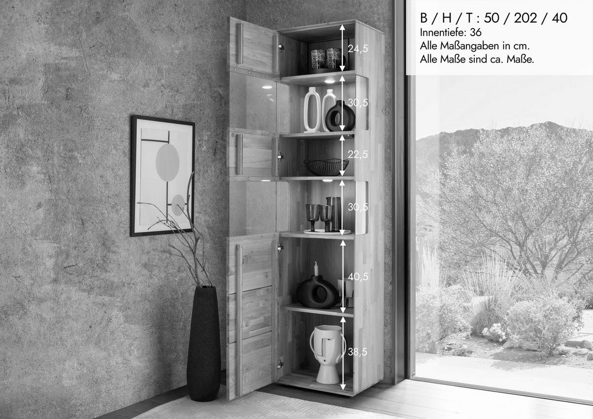 VITRINE  in massiv Wildeiche Wildeiche  - Wildeiche, Basics, Holz (50/202/40cm) - Livetastic