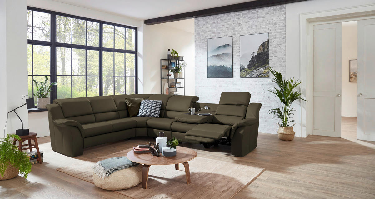 ECKSOFA  in Echtleder Olivgrün  260/324 cm  - Schwarz/Olivgrün, KONVENTIONELL, Leder/Kunststoff (260/324cm) - Cantus