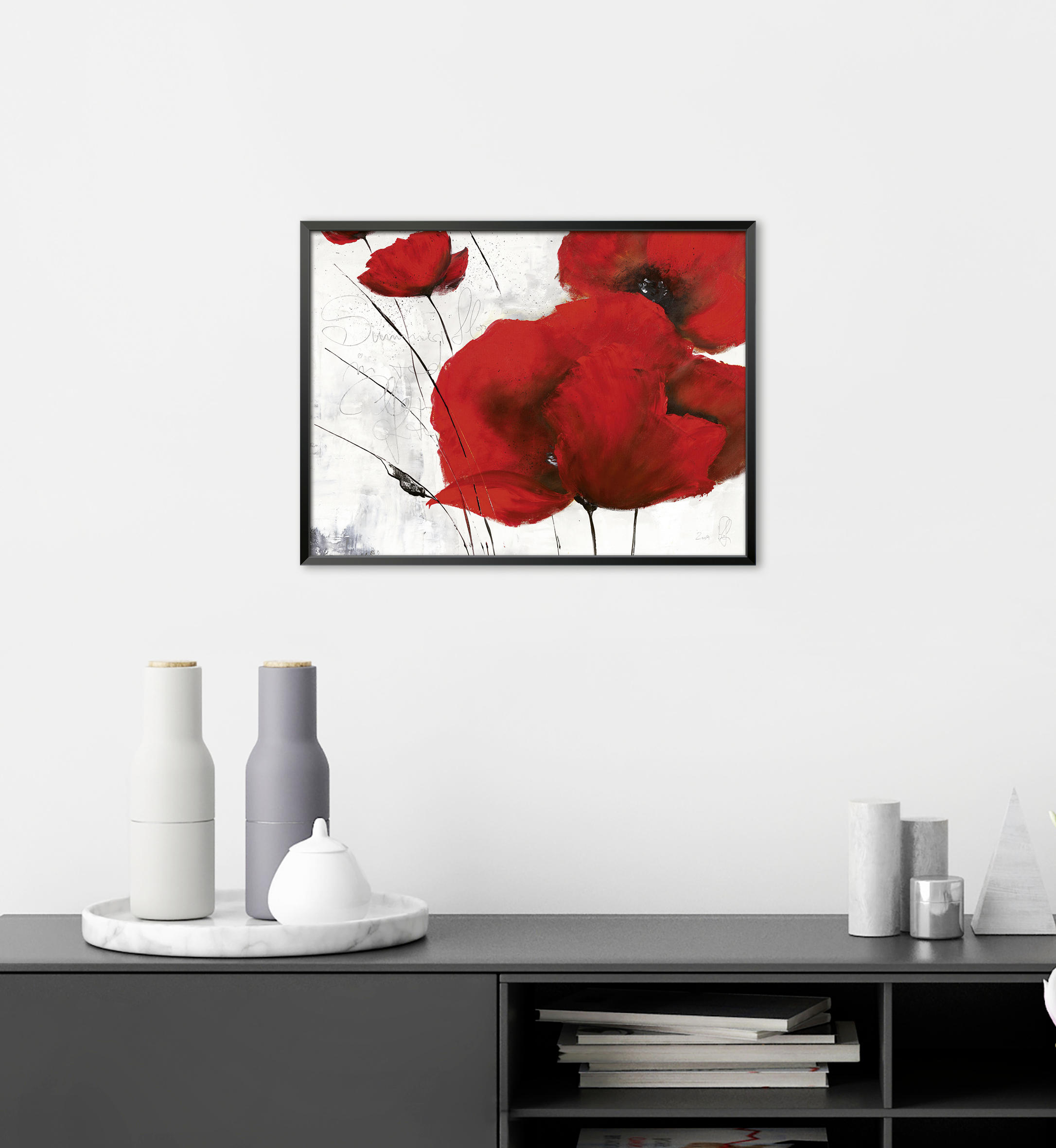KUNSTDRUCK Isabelle Zacher-Finet Blumen Pavot d’hiver II - Rot/Grau, Basics, Papier (40/30cm) - Monee