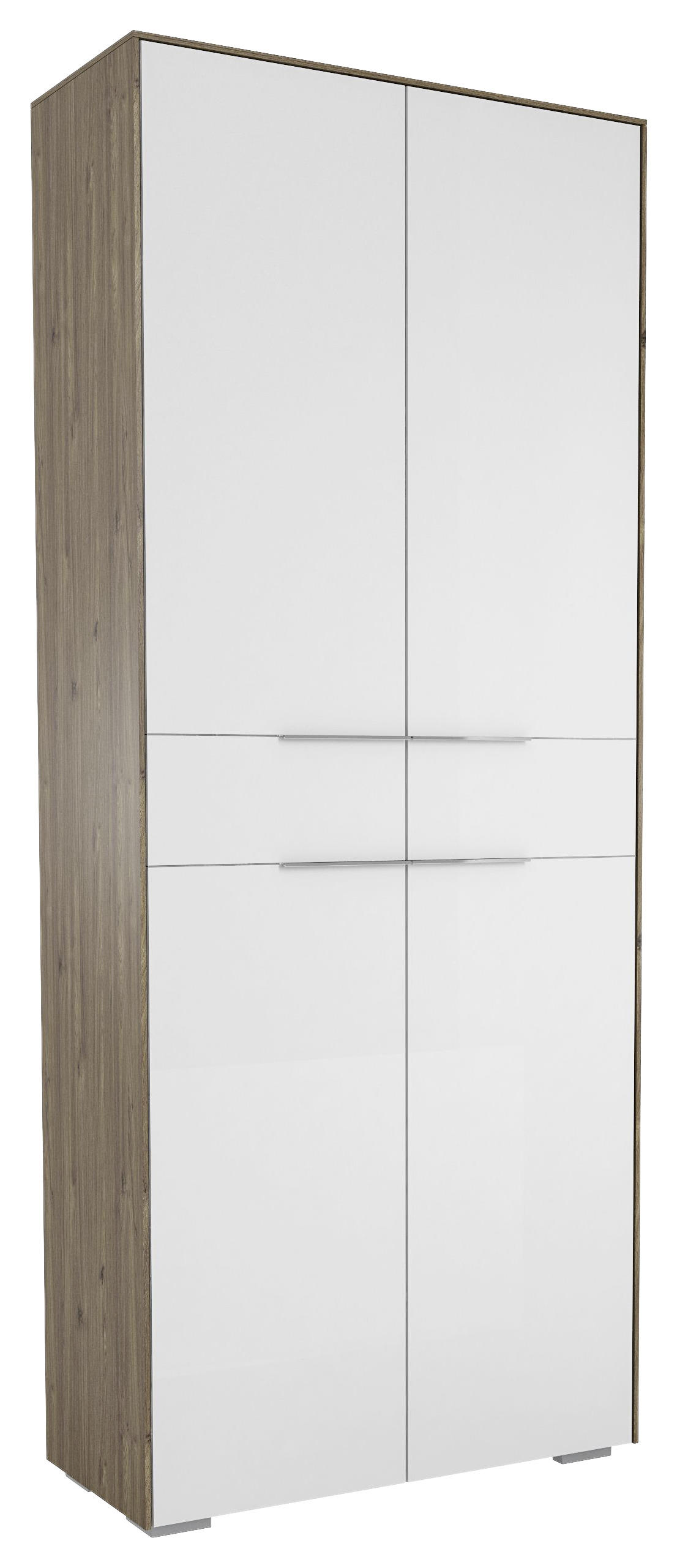 GARDEROBENSCHRANK Weiß, Walnussfarben - Chromfarben/Walnussfarben, Design, Glas/Holzwerkstoff (80,8/199,1/37,3cm) - Voleo