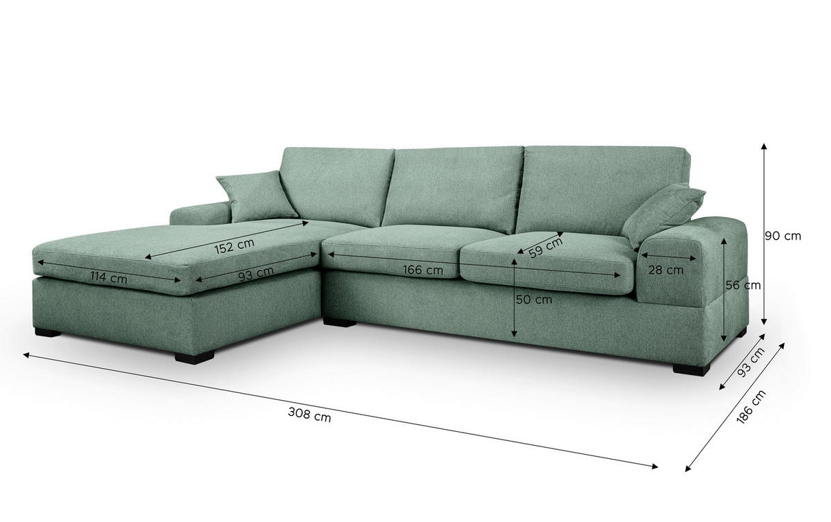 ECKSOFA VEDA Petrol Flachgewebe  - Beige/Petrol, Basics, Holz/Textil (308/186cm) - MID.YOU