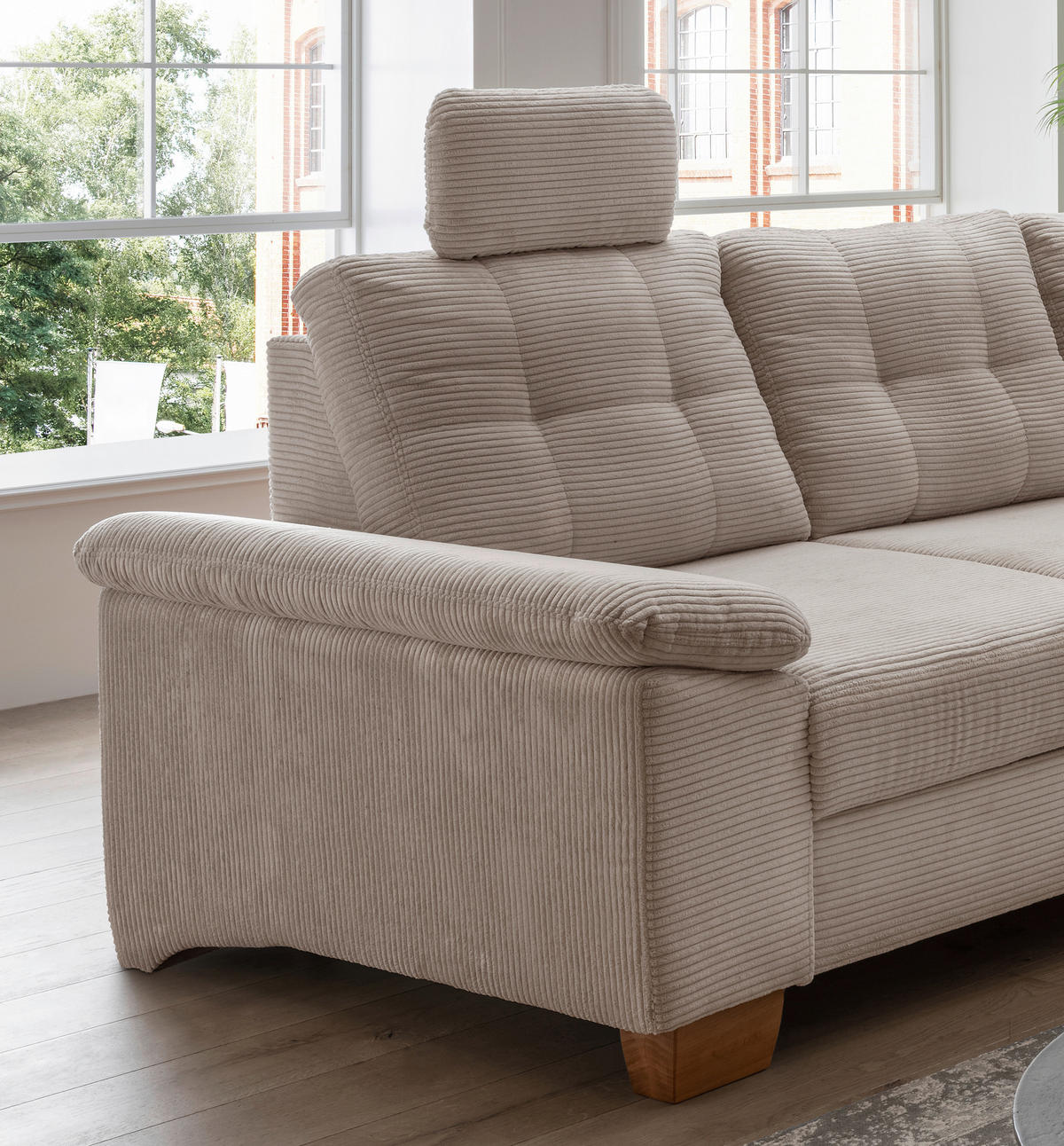 ECKSOFA Cord Beige  - Beige/Naturfarben, Modern, Holz/Textil (270/176cm) - Livetastic