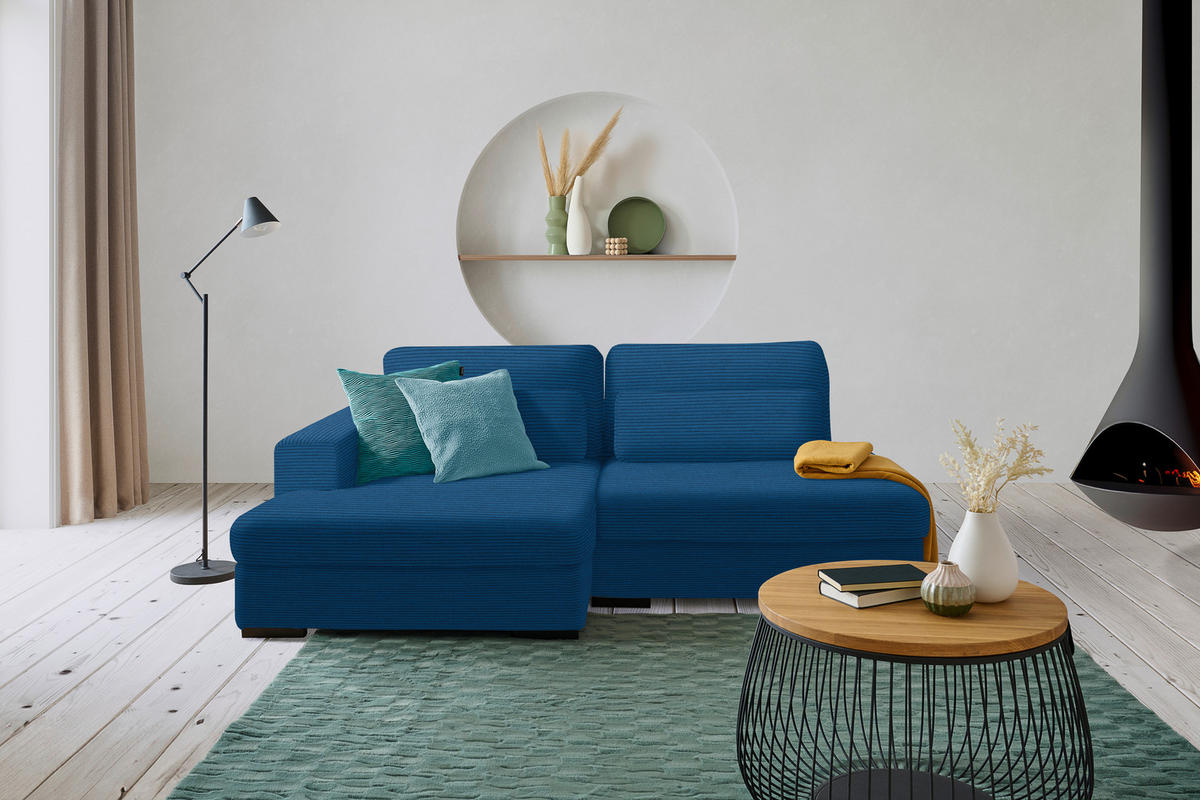 ECKSOFA in Cord, Velours Blau  - Blau/Schwarz, Design, Kunststoff/Textil (158/223cm) - Lomoco