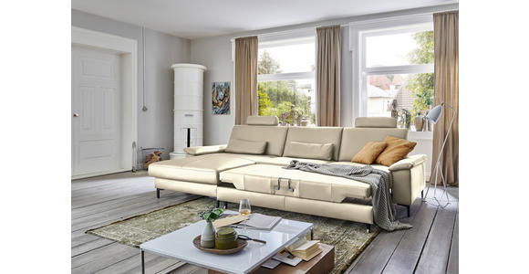 ECKSOFA  in Echtleder Creme, Naturfarben  176/334 cm  - Creme/Schwarz, Design, Leder/Metall (176/334cm) - Dieter Knoll