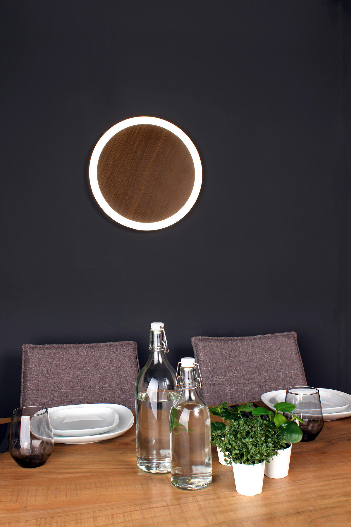 LED-DECKENLEUCHTE Moon 40/4,1 cm   - Eichefarben/Schwarz, Design, Metall (40/4,1cm)