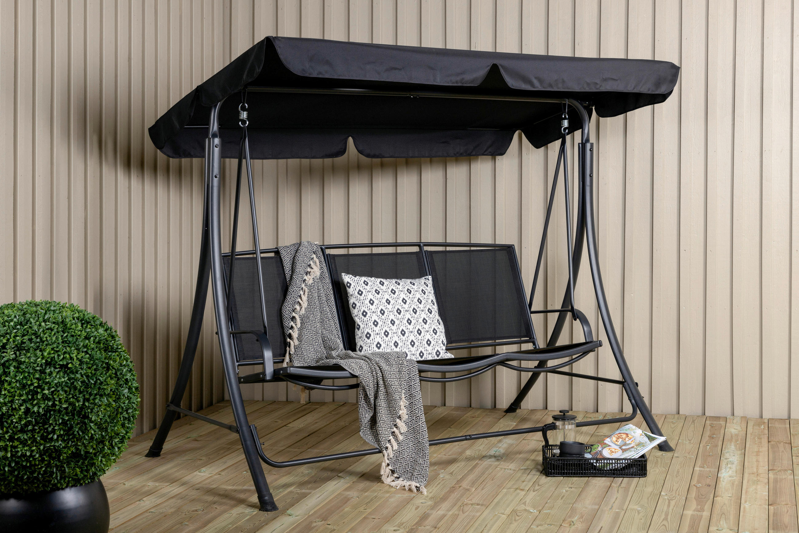 HOLLYWOODSCHAUKEL 203/160/122 cm  - Schwarz, KONVENTIONELL, Textil/Metall (203/160/122cm) - Gardenson