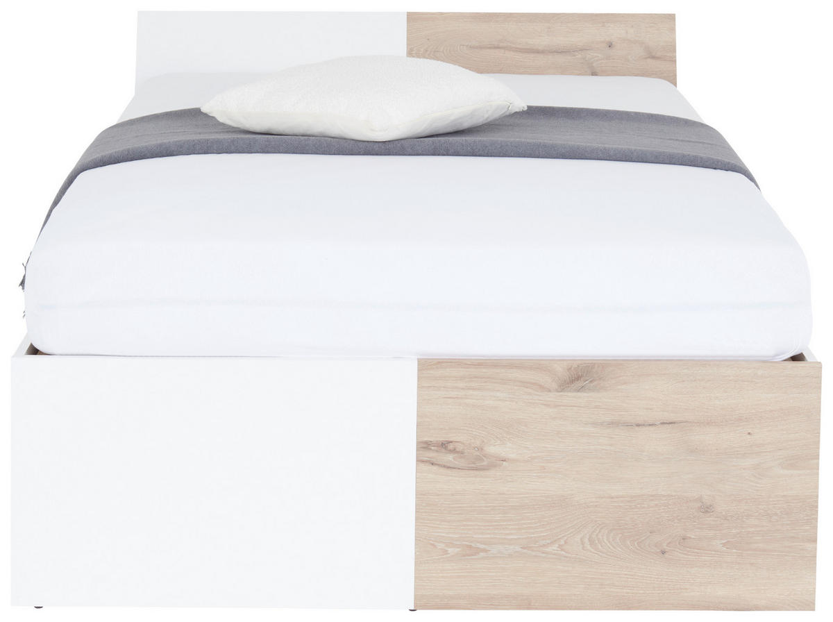 BETT 120/200 cm  in Weiß, Eichefarben  - Eichefarben/Weiß, KONVENTIONELL (120/200cm) - MID.YOU