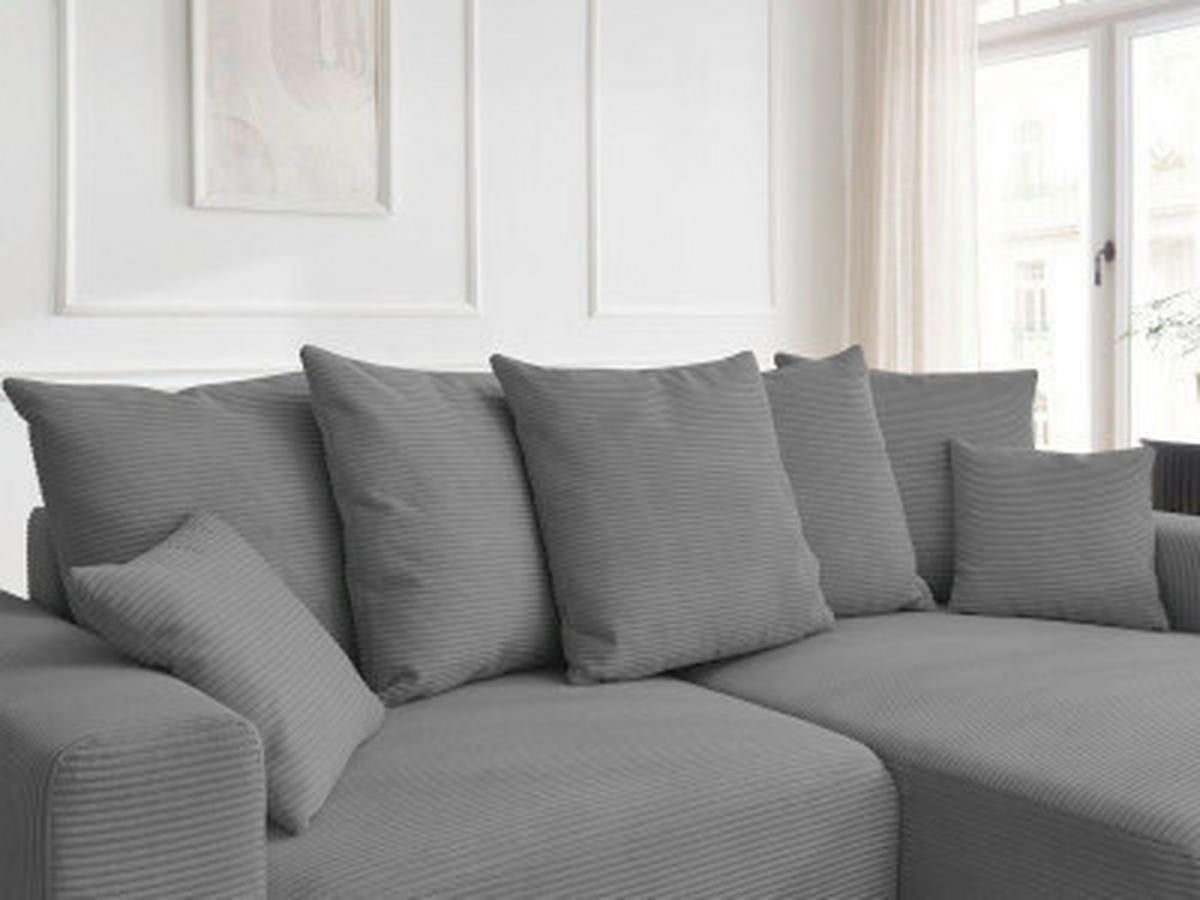 ECKSOFA Ottomane rechts  ATILLA Dunkelgrau Cord  - Dunkelgrau/Schwarz, MODERN, Kunststoff/Textil (244/149cm)
