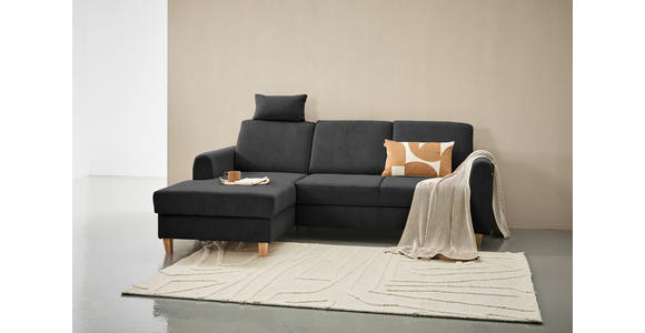 ECKSOFA Anthrazit Flachgewebe  inkl. Bettkasten, Schlaffunktion, Rücken echt, Kopfstütze, Liegefläche im Originalstoff  - Anthrazit/Buchefarben, KONVENTIONELL, Holz/Textil (166/241cm) - Carryhome