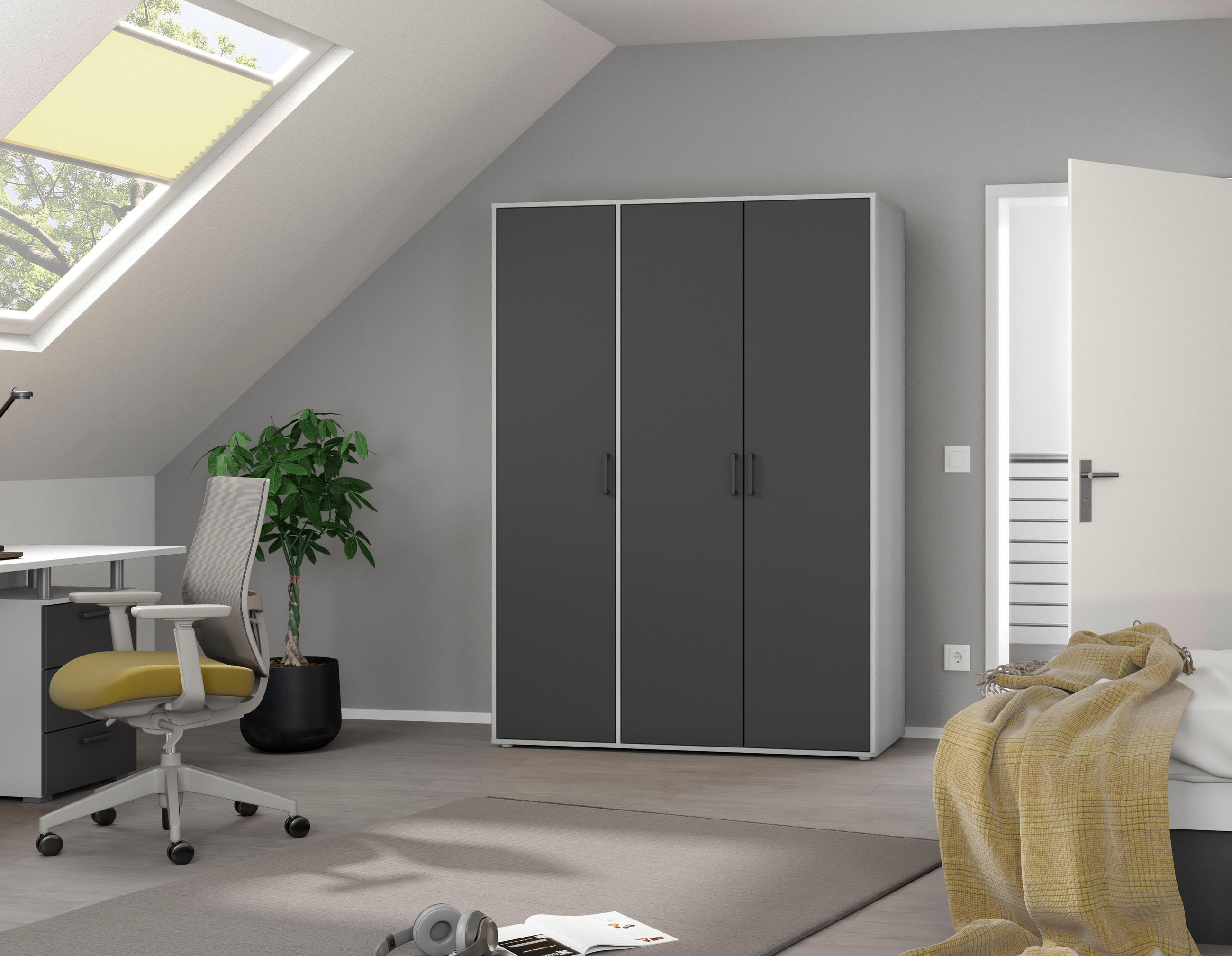 DREHTÜRENSCHRANK in Grau, Weiss  - Weiss/Grau, Modern, Holzwerkstoff/Kunststoff (140/194/53cm) - Rauch Möbel
