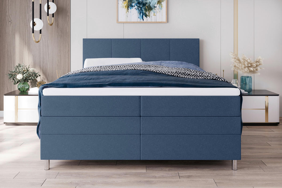 BOXSPRINGBETT 140/200 cm  in Blau  - Chromfarben/Blau, KONVENTIONELL, Kunststoff/Textil (140/200cm) - Boxxx