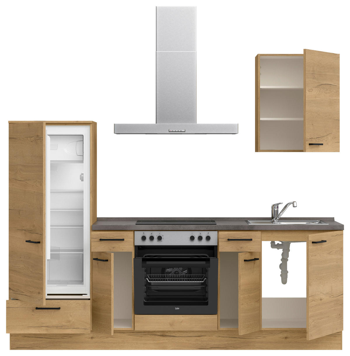 KÜCHENBLOCK 240 cm   in Eichefarben, Schieferfarben  - Schieferfarben/Eichefarben, MODERN, Holzwerkstoff/Metall (240cm) - Nobilia