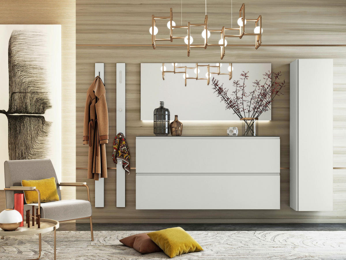 GARDEROBE 4-teilig  in 170/185/33 cm  - Weiss, Design, Glas/Holzwerkstoff (170/185/33cm) - Moderano