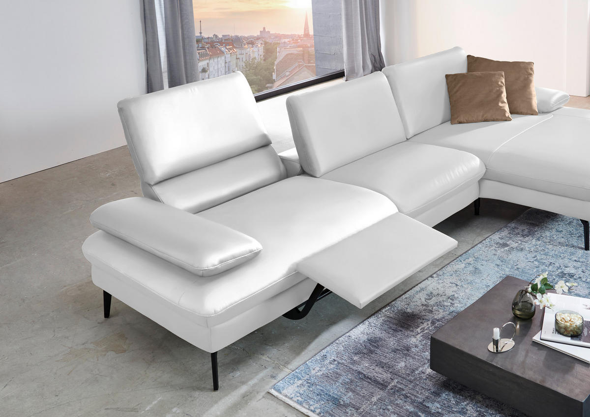 ECKSOFA in Echtleder Weiss  - Weiss/Schwarz, Design, Leder/Metall (325/157cm) - Dieter Knoll
